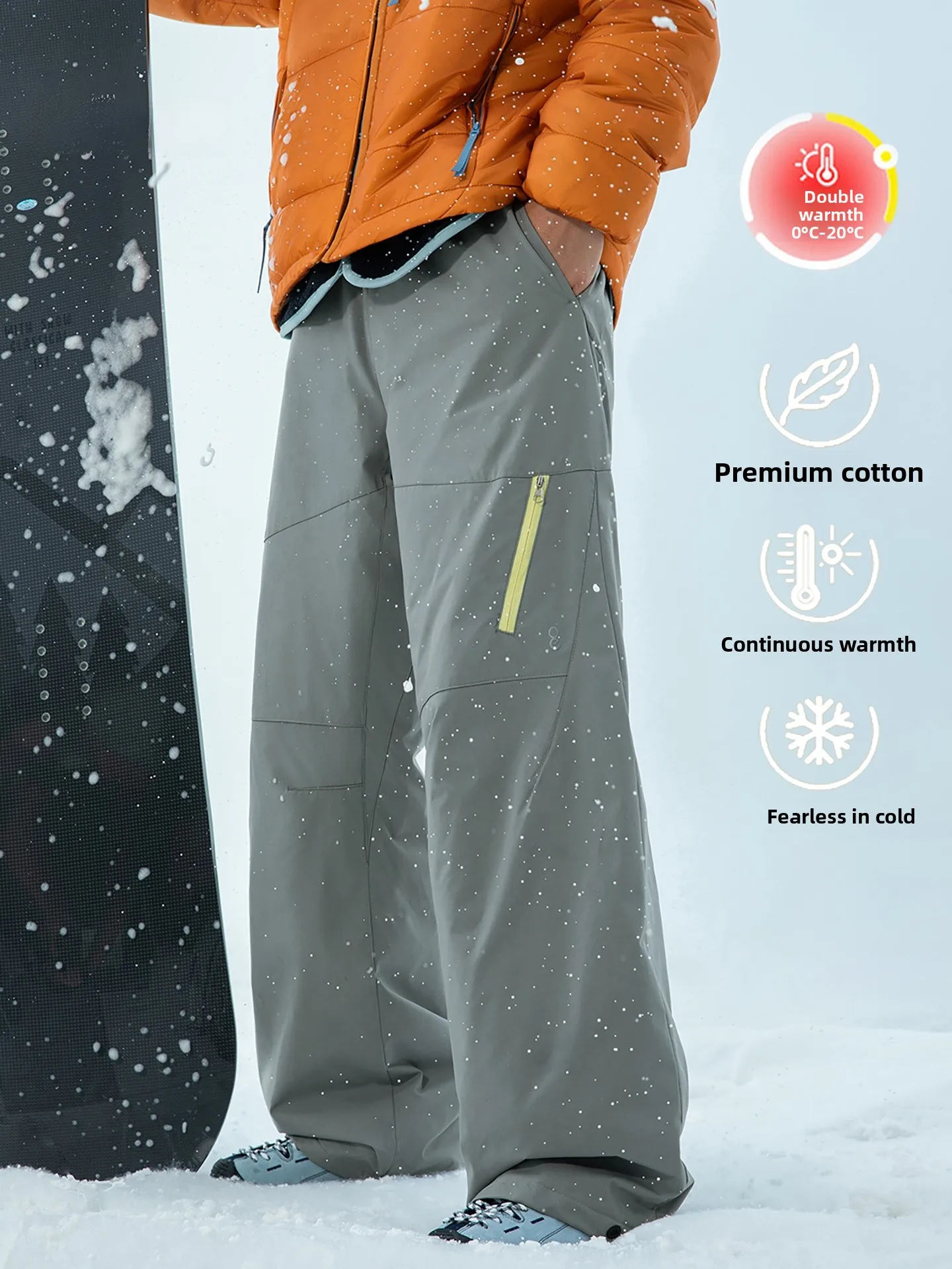 

Men's Outdoor Winter Ski Pants Fce Lined Windproof Thiened Waterproof Casual Straight Leg Pants for Snow Sports And Cam