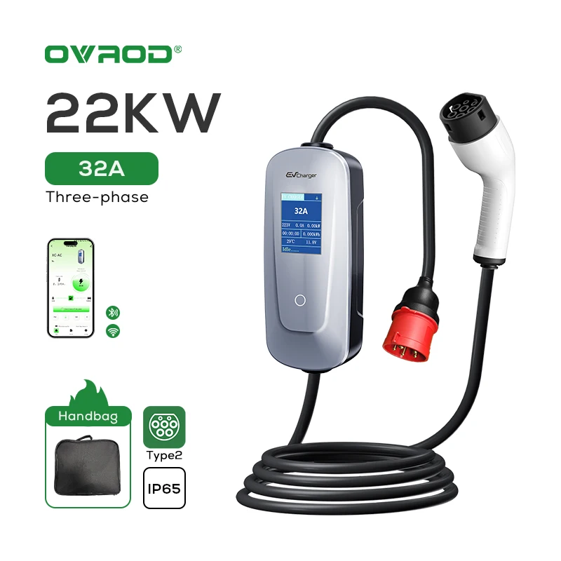 Ovrod 32A Wifi 3 المرحلة 22 كيلو واط شحن السيارة شنتشن Evse Home Fast Level 2 11Kw التيار المتناوب نوع 2 محطة 7Kw 22Kw شاحن Ev المحمول #1