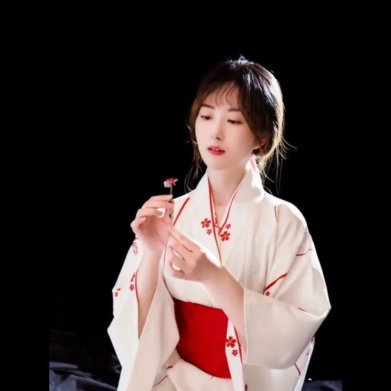 

Summer Sakura Japanese Style Photography Clothes Women's Kimono Set Traditional Ethnic Stage Costume Pink Sequin Design