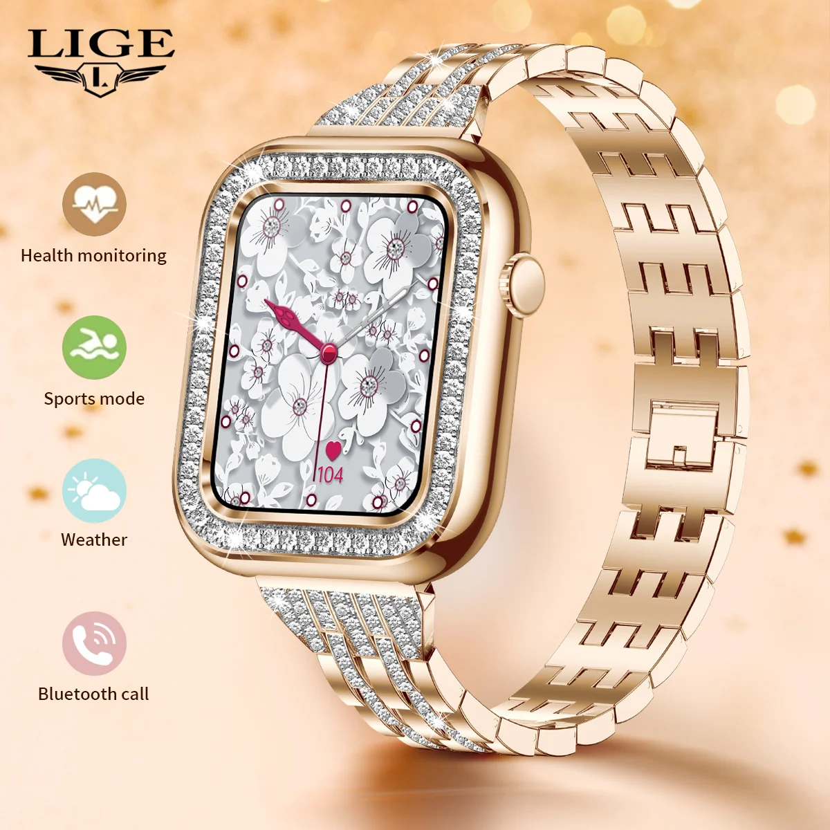 

LIGE 2023 Ladies Smart Watches Women Pink Rose Gold New Designs Wristwatch Electronic Smartwatch Digital Watch for Android,iOS