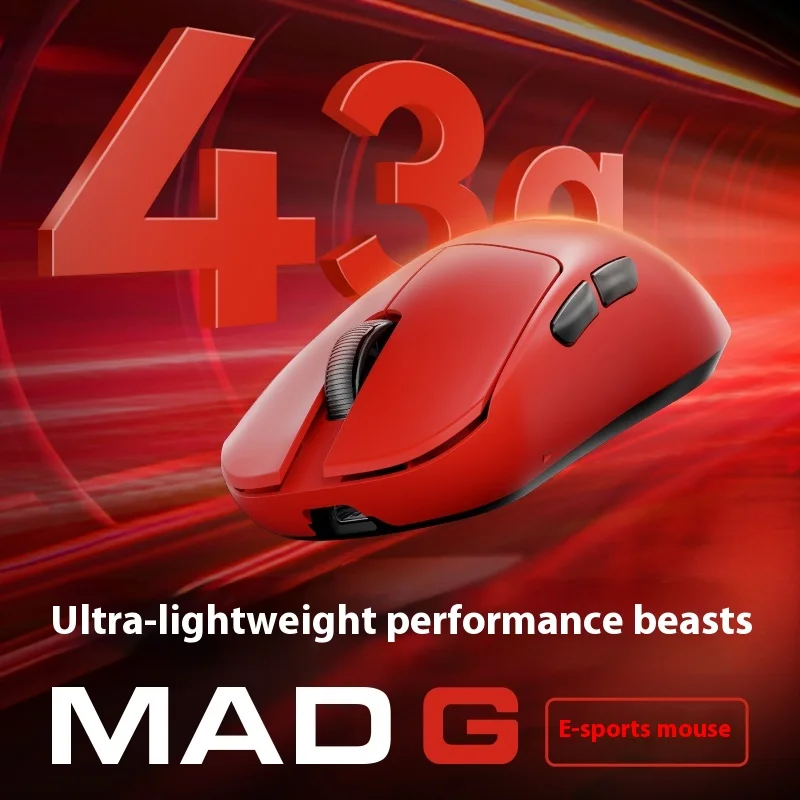 Madlions Mad G Ultra Lightweight Symmetrical Wireless Mouse Paw3395 Gaming Dual-Mode E-Sports Mouse Mid Size Office Gaming Gift