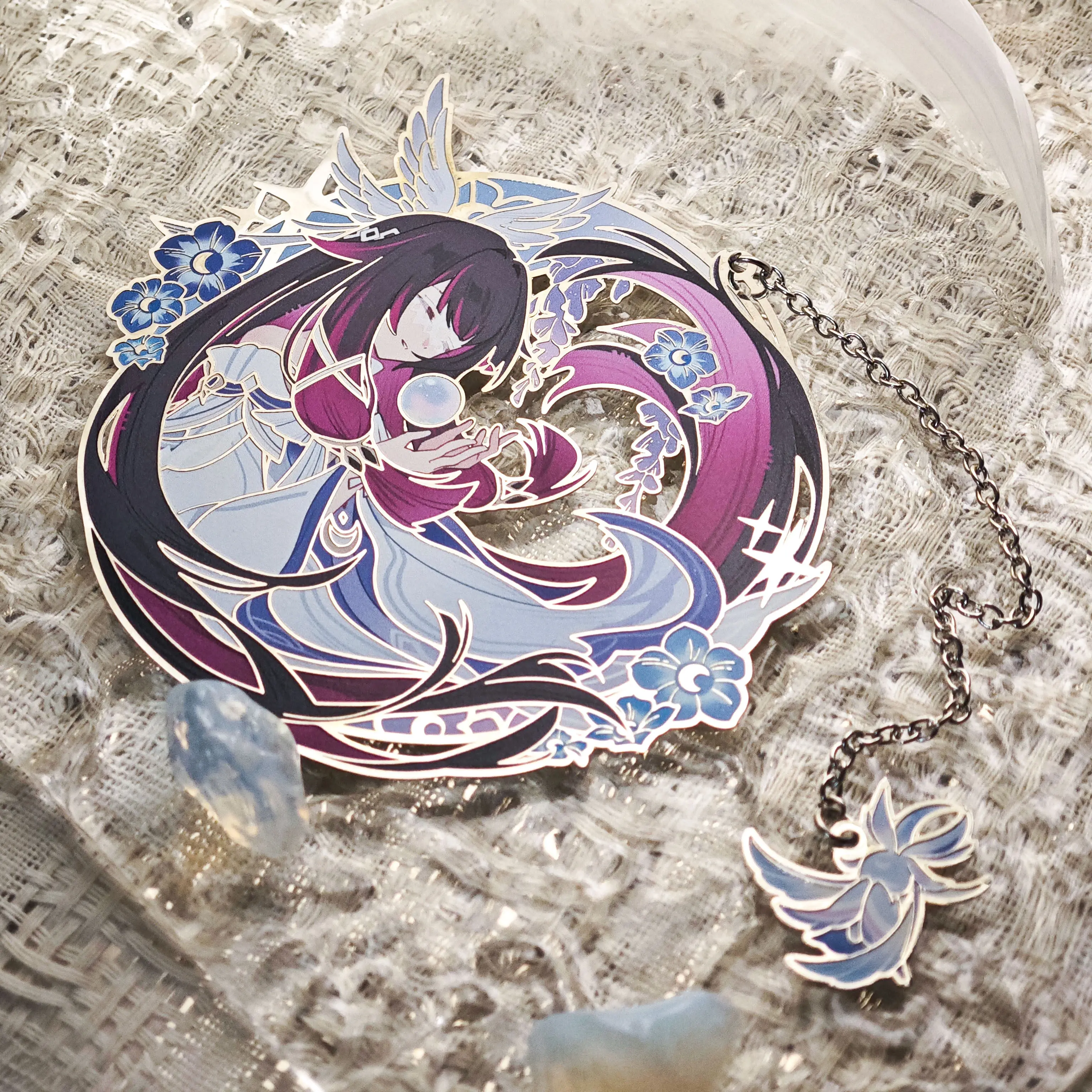 

Anime Genshin Impact Columbina Cosplay Cartoon Metal Bookmark Lesser Calorie Badge Brooch Transcard Trading Card Emblem Gift