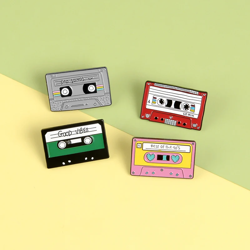 Custom Good Vibes ! Retro Tape Enamel Pins Cassette Metal Brooches Music Badges Lapel Backpack Jewelry Gift for Friend Wholesale