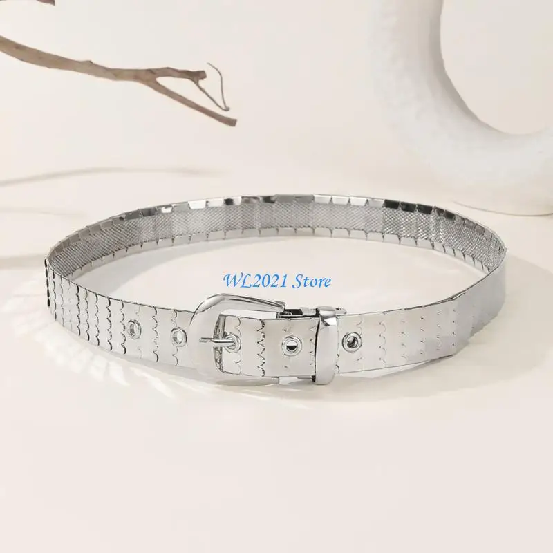 

G5GC Grommet Waist Belt Silver Chain Punk for Casual Costume Belt for Jeans Dress
