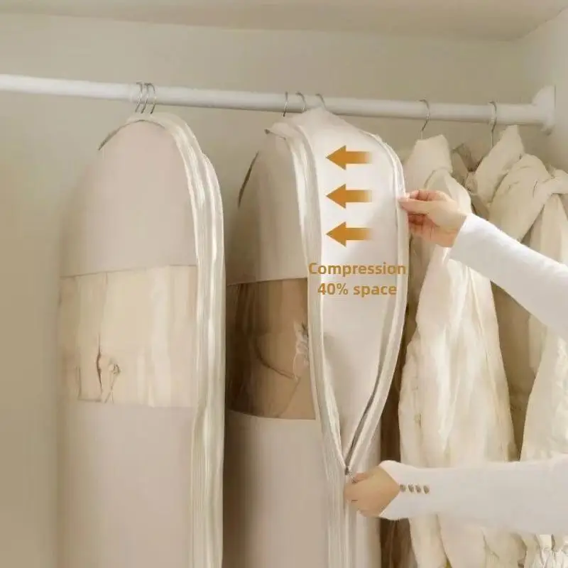 

Down Jacket Compressed Dust Cover Wardrobe Clothes Dust Bag Household Visible Transparent Window Hanging Clothes Bag with Zipper