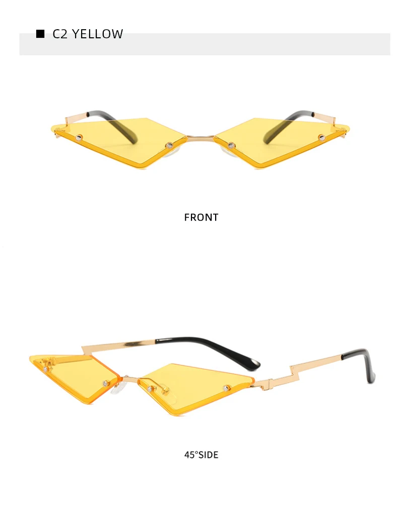 Y2K Randlose Dreieck-Sonnenbrille für Damen und Herren, Modische Geometrische Sonnenbrillen für Party, Club, Festival, Accessoires, Schattierungen – Detail 11