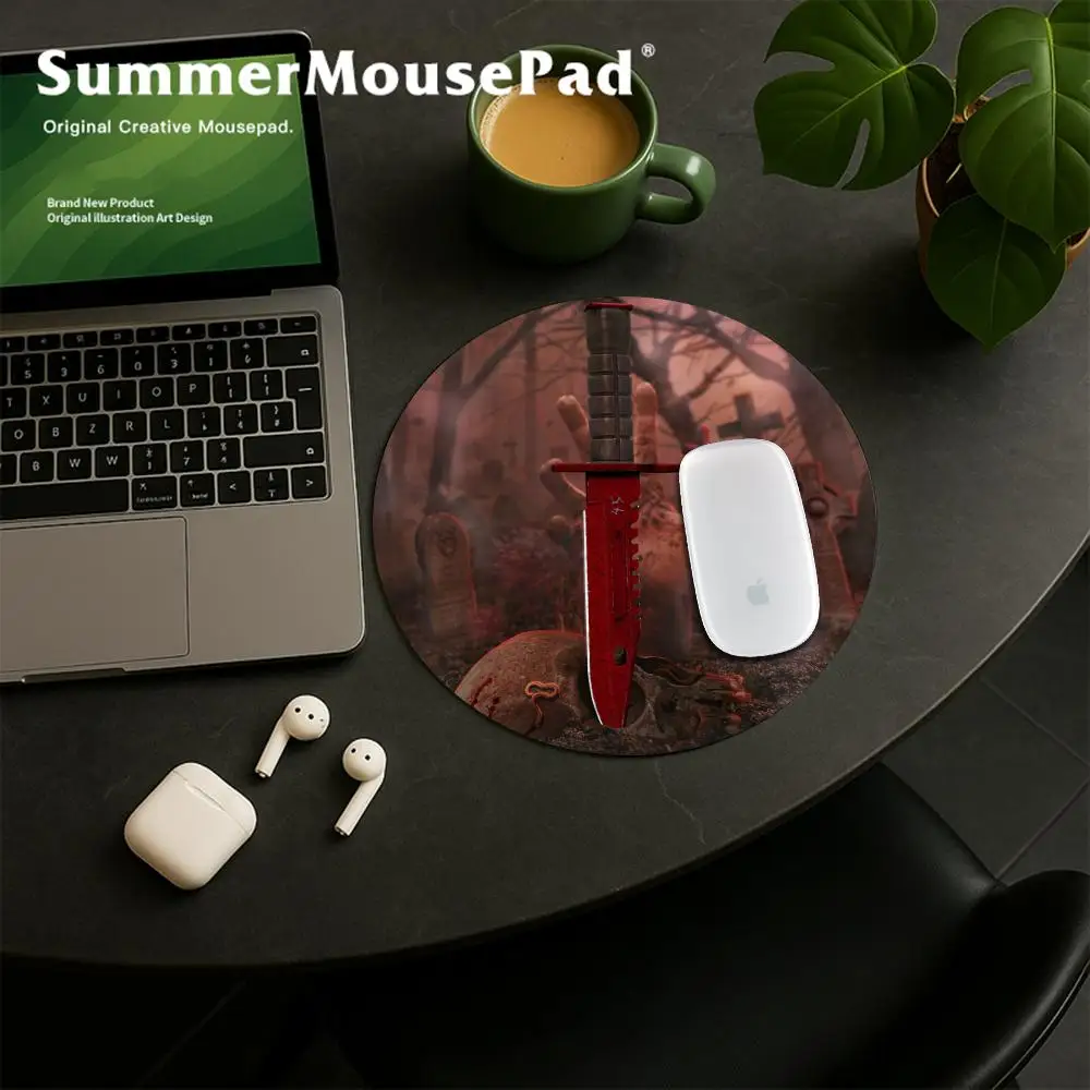 Cool Sword Art Round Mousepad Small Mouse Pad for Home Office Gaming Desk Laptop Keyboard Accessories Mats Knives‌ Design Mat