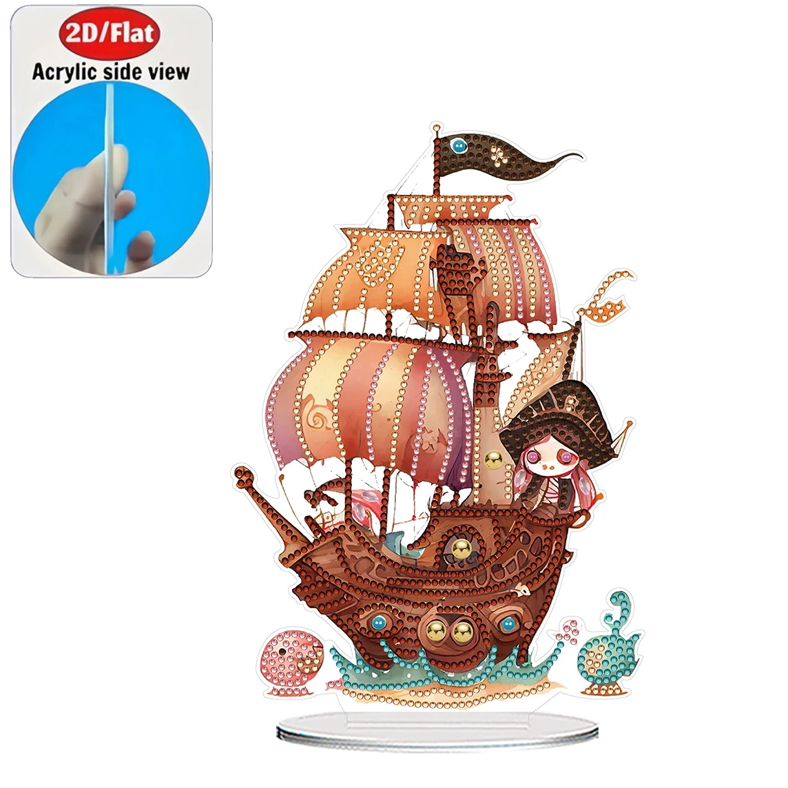 2D / Flat 1pc Cute Witch Ship Acrylic Welcome Plaque Diamond Painting Desktop Ornament Set, Shiny Wall Decor, Holiday Gift