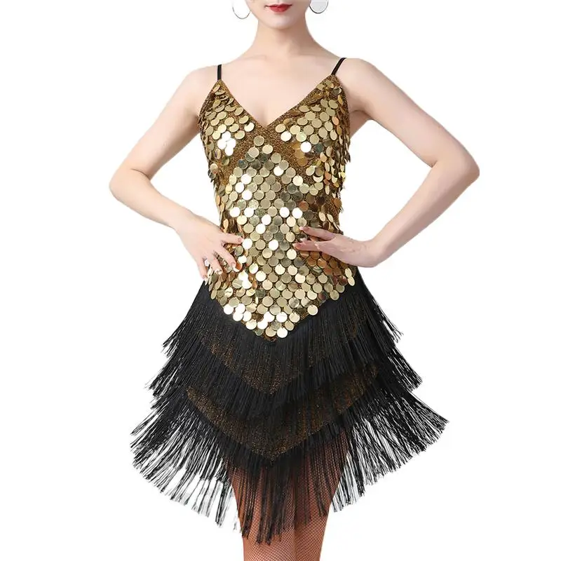 Women Fringe Tassel Sequin Latin Dance Dress Costume Tango Samba Ballroom Jazz Dancewear Competition Suit Rave Outfit Clothes