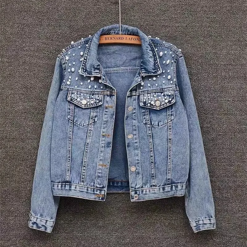 Women's Denim Jacket Korean Version Heavy Industry Fashion Nail Bead Short Style Loose Trendy Spring and Autumn New Style