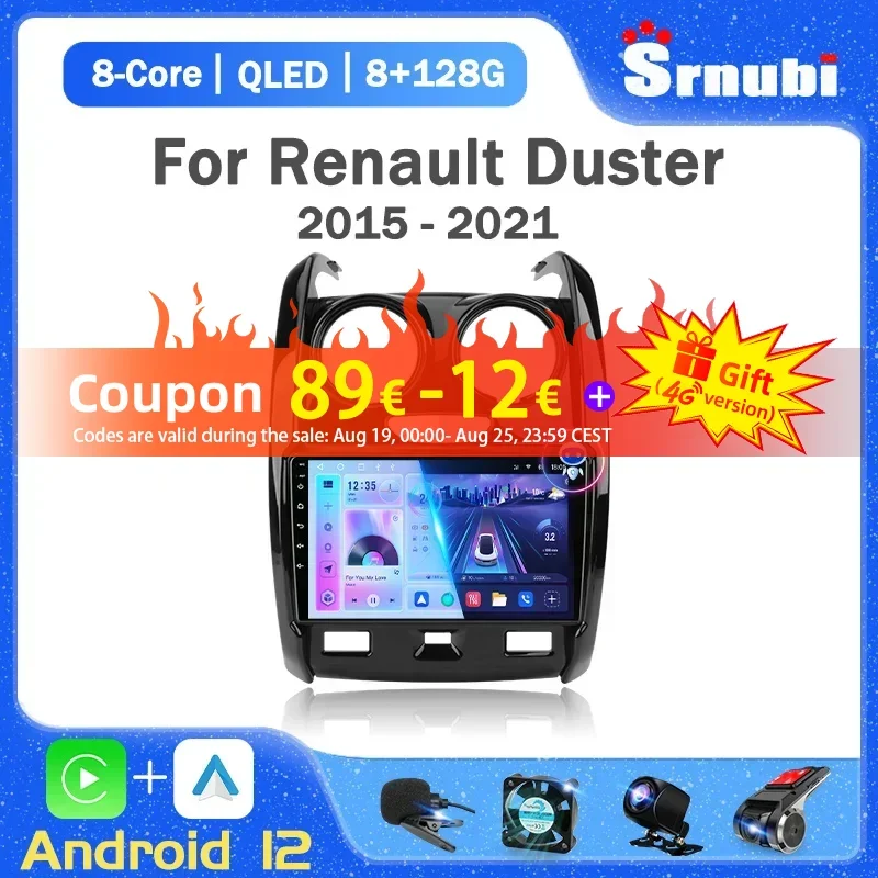 

Srnubi 2Din Android 12 Car radio For Renault Duster 2015-2021 LADA Largus 2021 Multimedia 5G WIFI 9" Carplay GPS QLED Head Unit