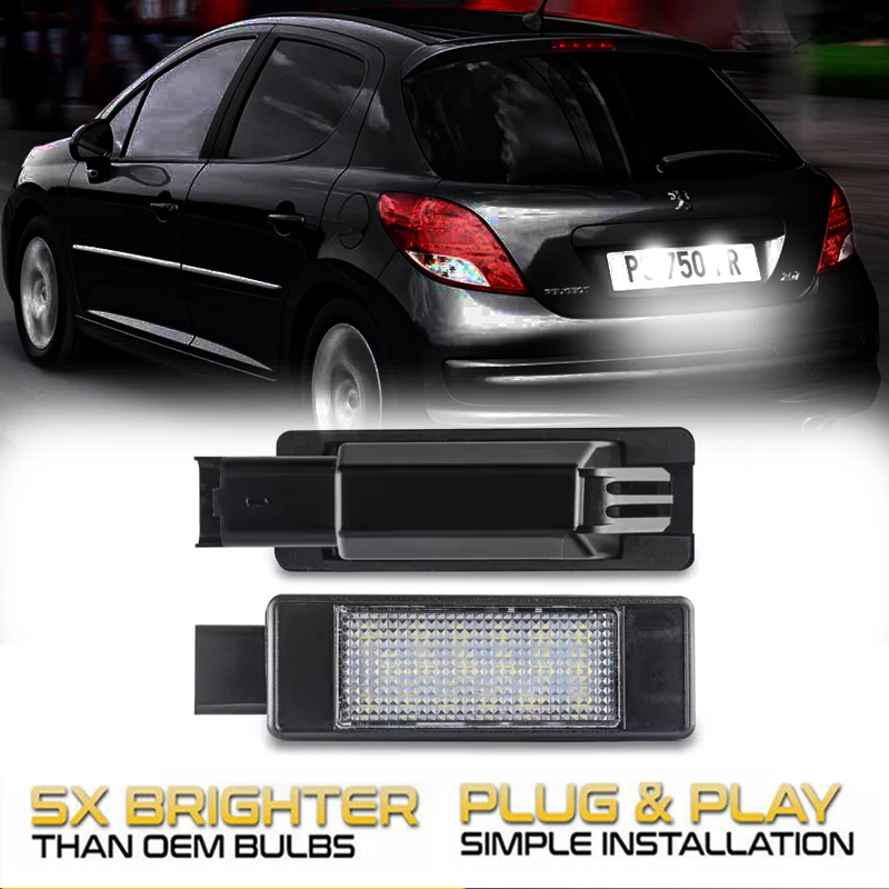 

2Pcs 6000K LED Number License Plate Lights Lamps For Peugeot 207 308 208 2008 3008 Citroen C3 C4 C5 Grand Picasso OEM#6340G3