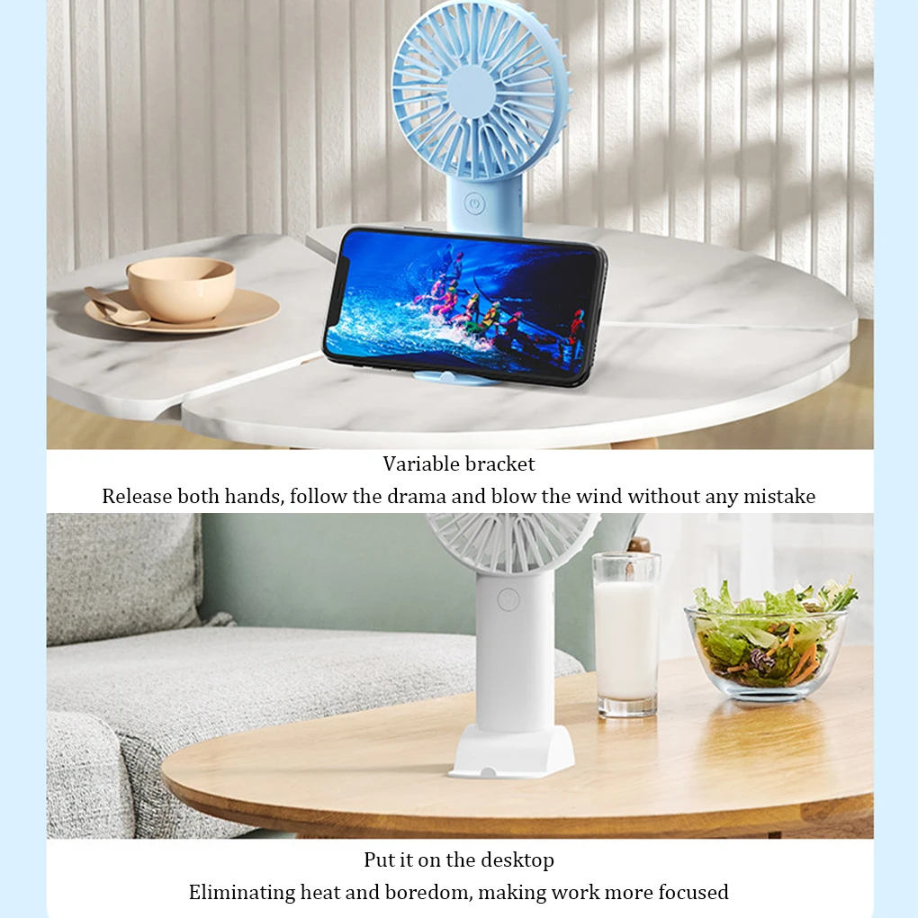 Portable USB Chargeable Mini Fan Handheld Fans with Base Summer Outdoor Portable Adjustable Hand Hold Fan with Phone Holder