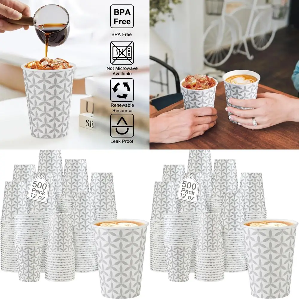 

12 oz Disposable Paper Coffee Cups, Ideal for Hot Drinks, Office, and Parties