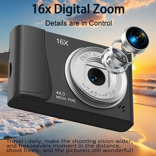 Imagen 2 del producto Cámara Digital 4K de 24 millones de píxeles, videocámara para niños, Zoom 16x, cámaras compactas, enfoque automático para niños, adultos, principiantes, fotografía
