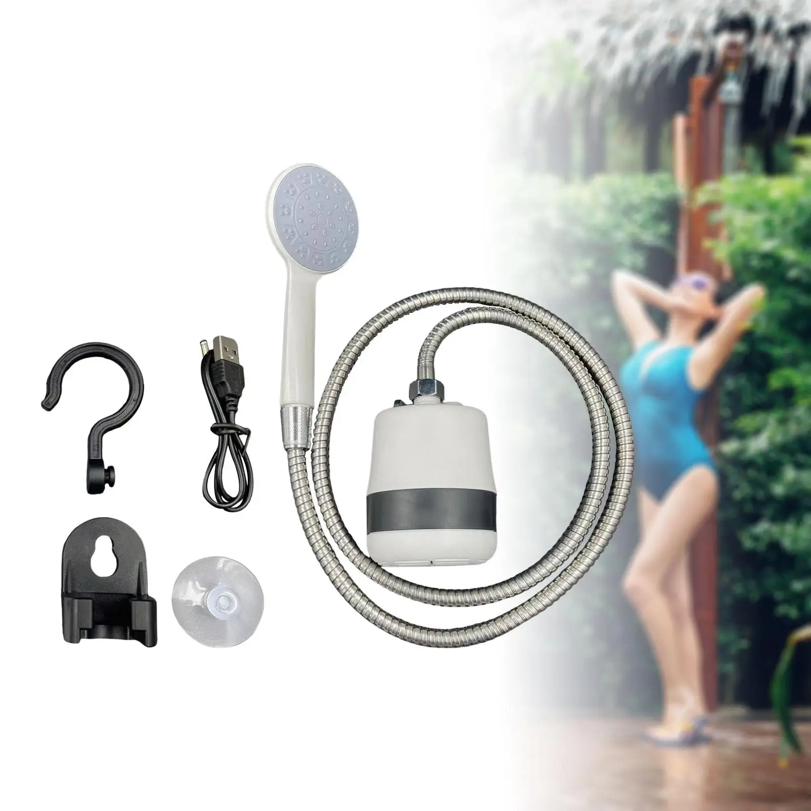 Ducha eléctrica para exteriores, ducha de campamento, fácil instalación con manguera multifunción