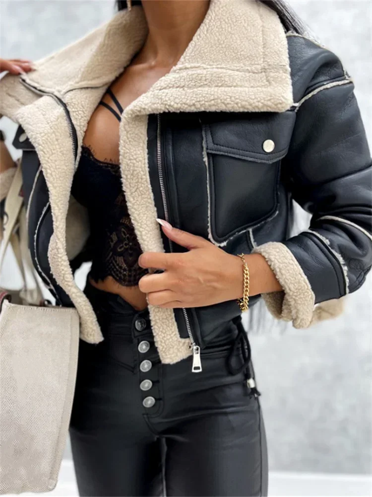 2025 Fashion Women Jackets Autumn Winter Coats Gothic Grunge Long Sleeve Zipper Crop Tops Outerwear 