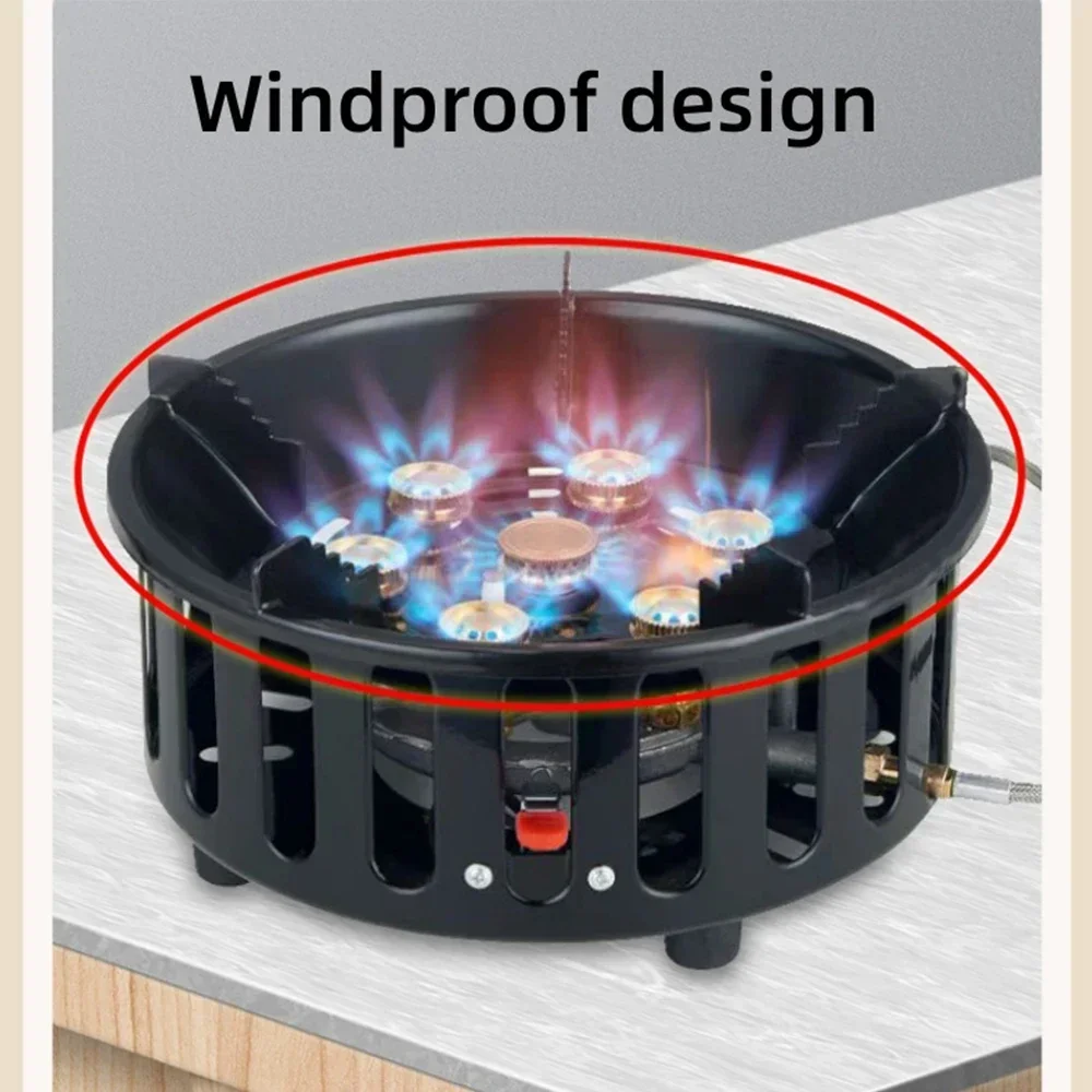 19800W 7-Core Camping Stove High-Power Strong Fire Portable Tourist Gas Burner Windproof Electronic Ignition Camping Equipment