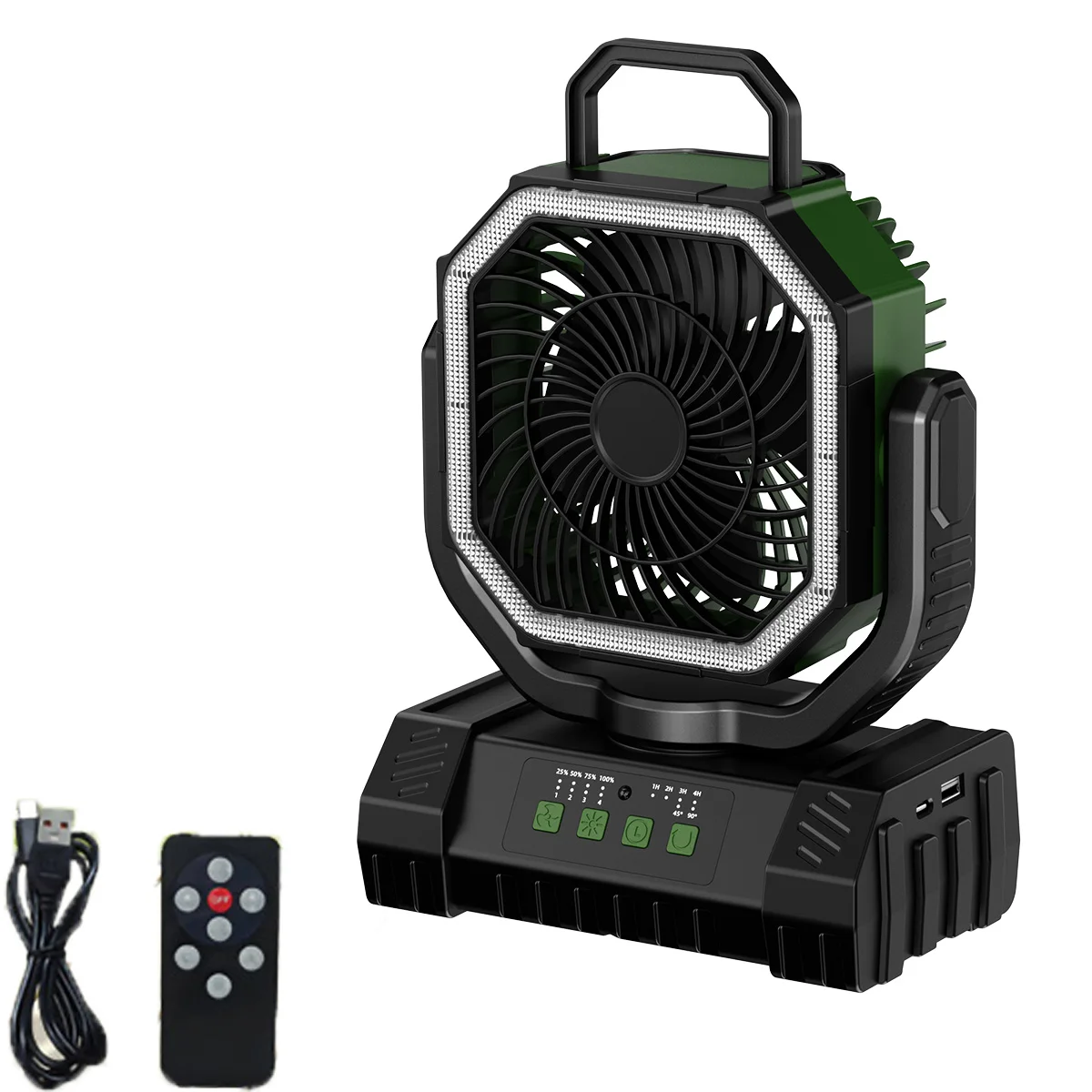 Campingventilator 20000mAh op batterijen werkende ventilator 4 snelheden met LED-licht/haak Oplaadbare buitenventilator voor feest/stroomuitval/vissen