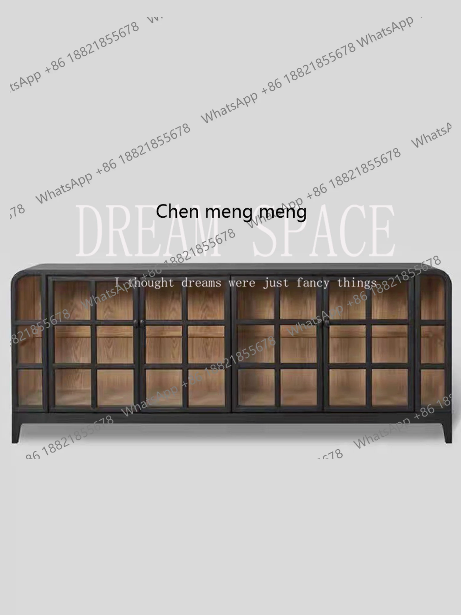 

French Retro Display Cabinet Home Glass Sideboard Black Storage Side Cabinet