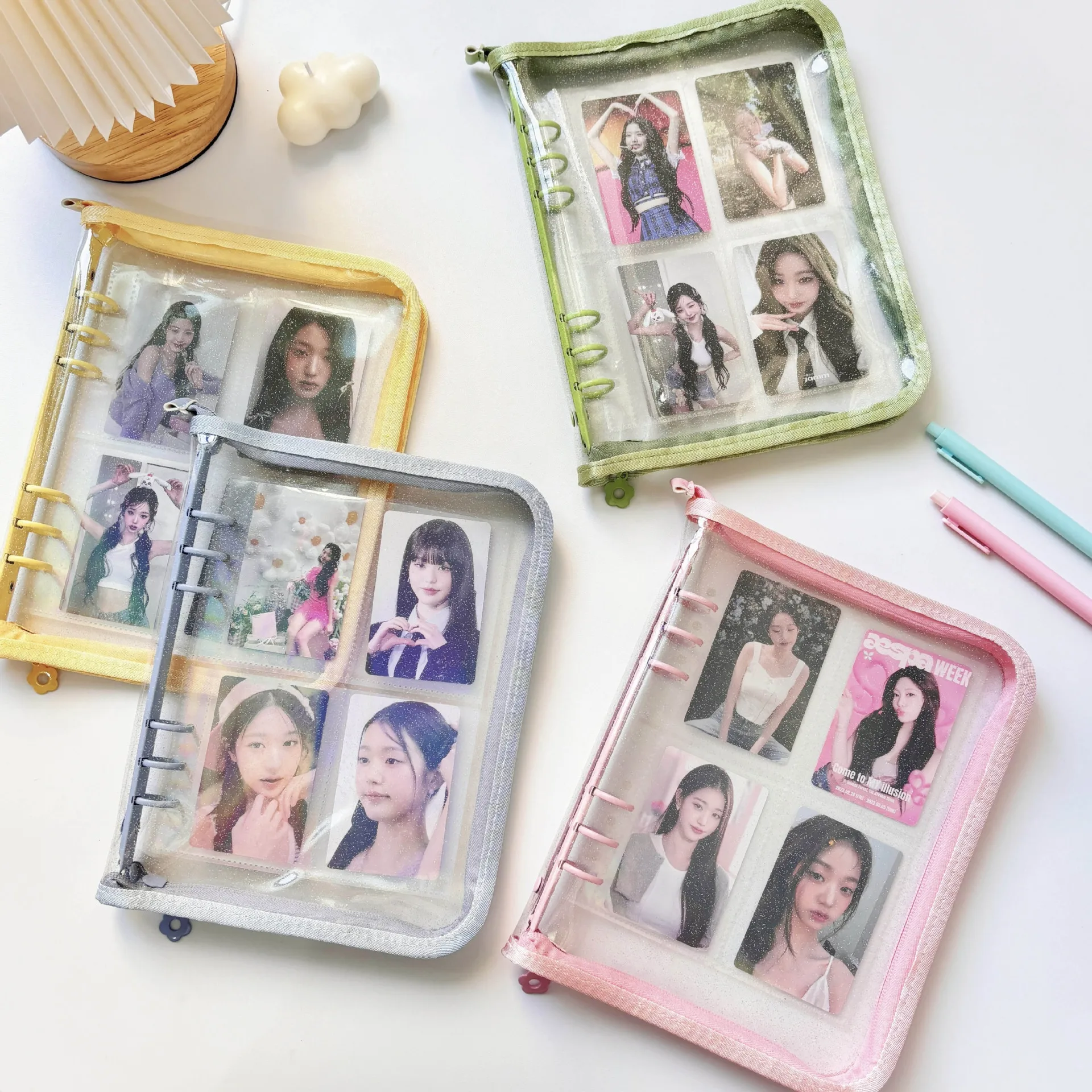 A5 Cute Ins Sparkling Blingbling Binder Photocards Transparent Zipper Photo Album Card Holder Book Girl Hand Account Book Cover