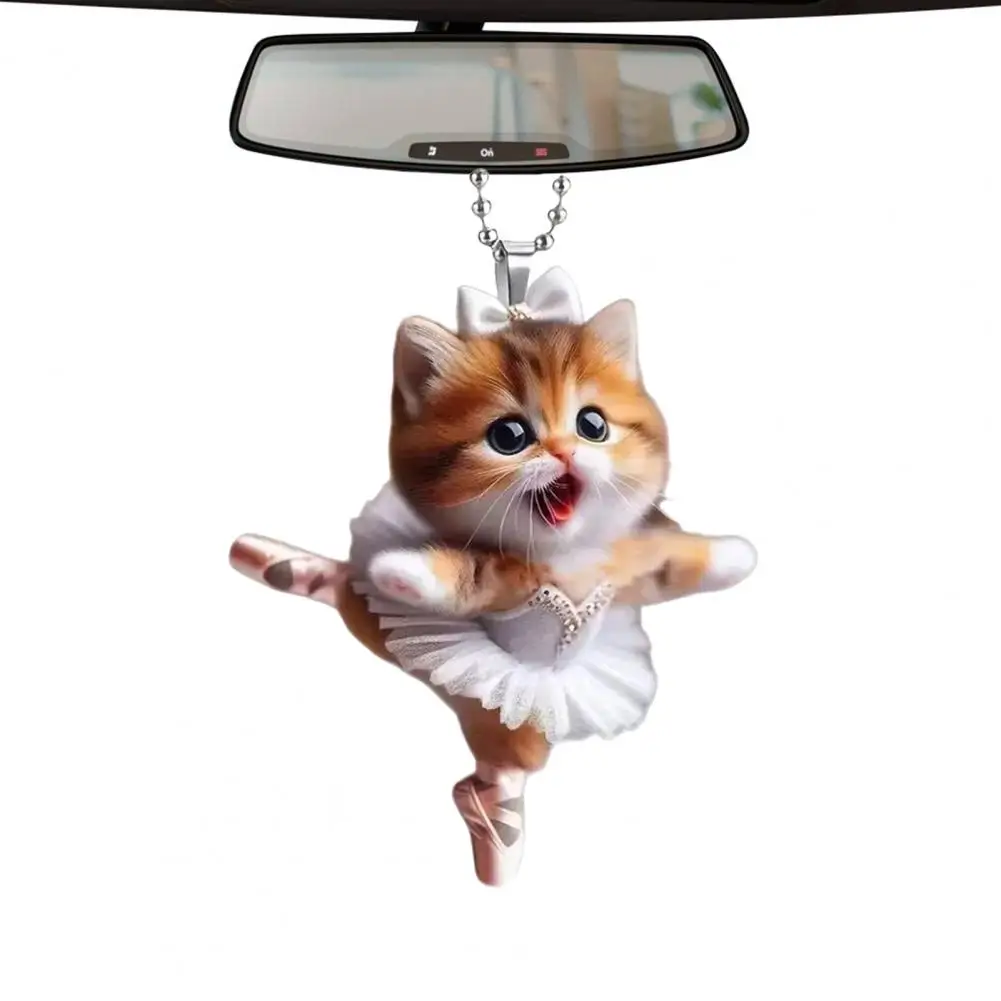 Ballet Kitten Car Ornament Acrylic Car Pendant Cute Cartoon Cat Christmas Tree Ornament with Lanyard Acrylic