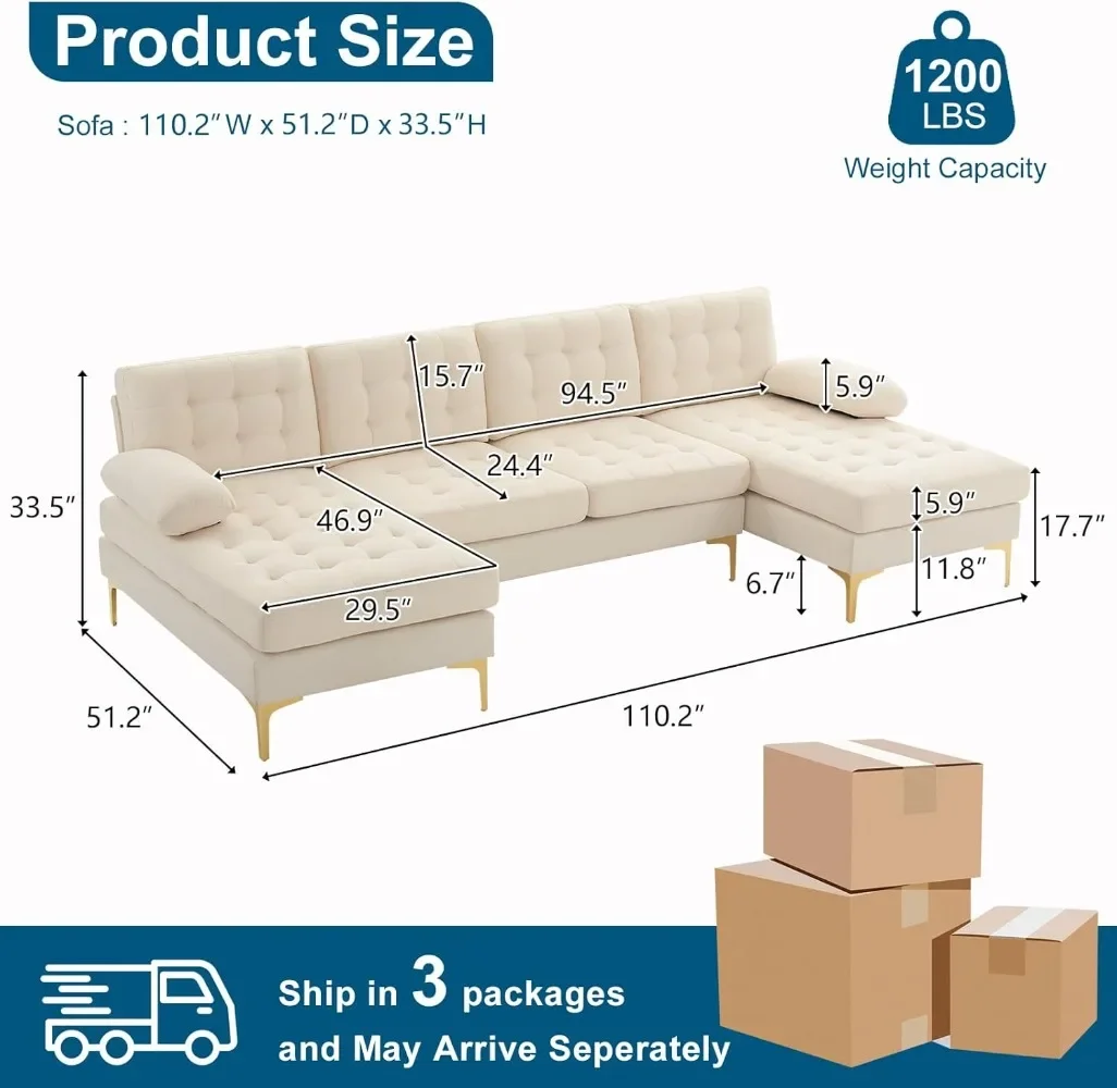 Modern U Shaped Sectional Sofa Couch with 51