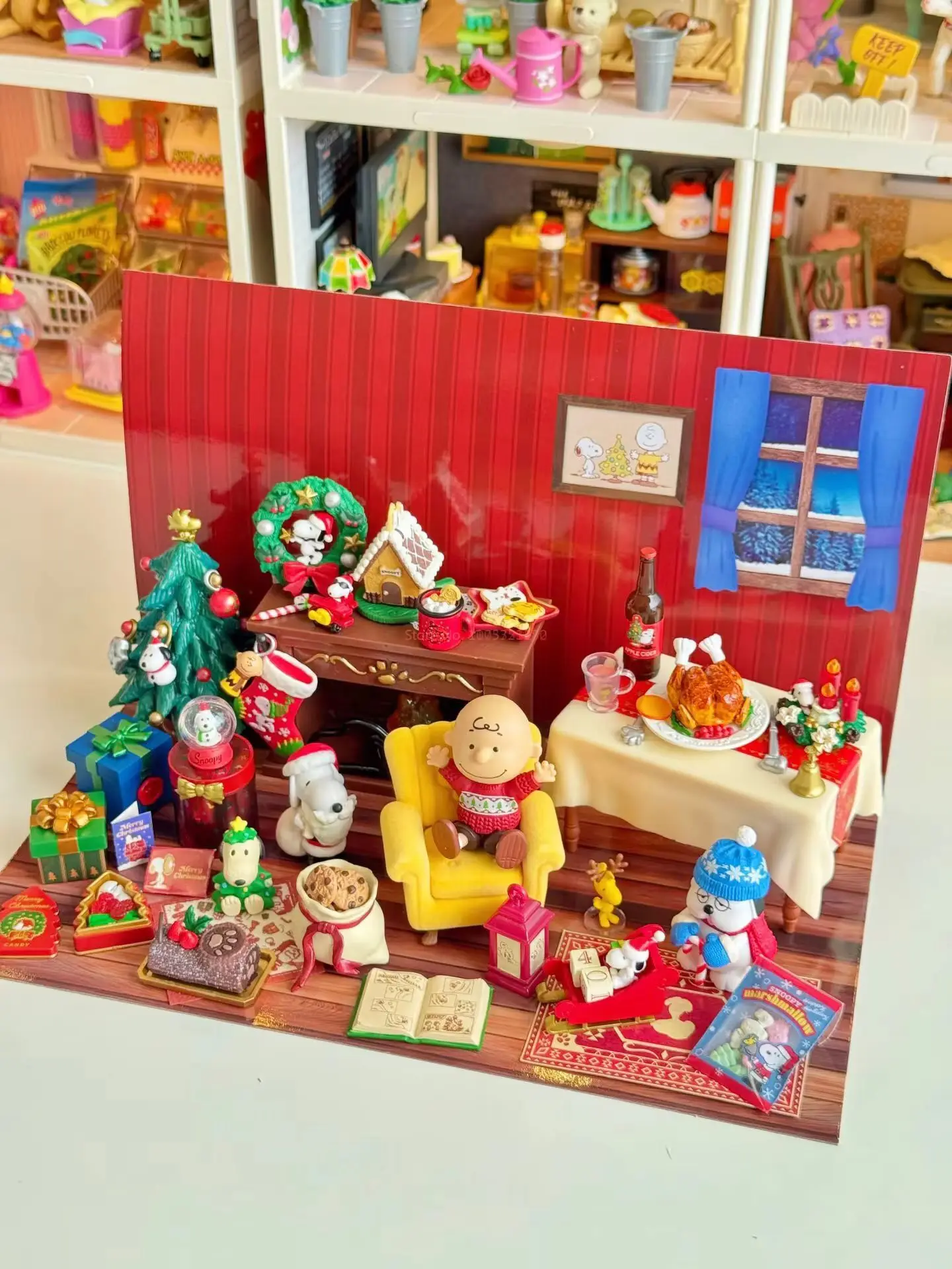 In stock Re-Ment Genuine Snoopy Anime Christmas Eve Night Action Figure Collectible Model Toy Ornament For Birthday Gifts toys