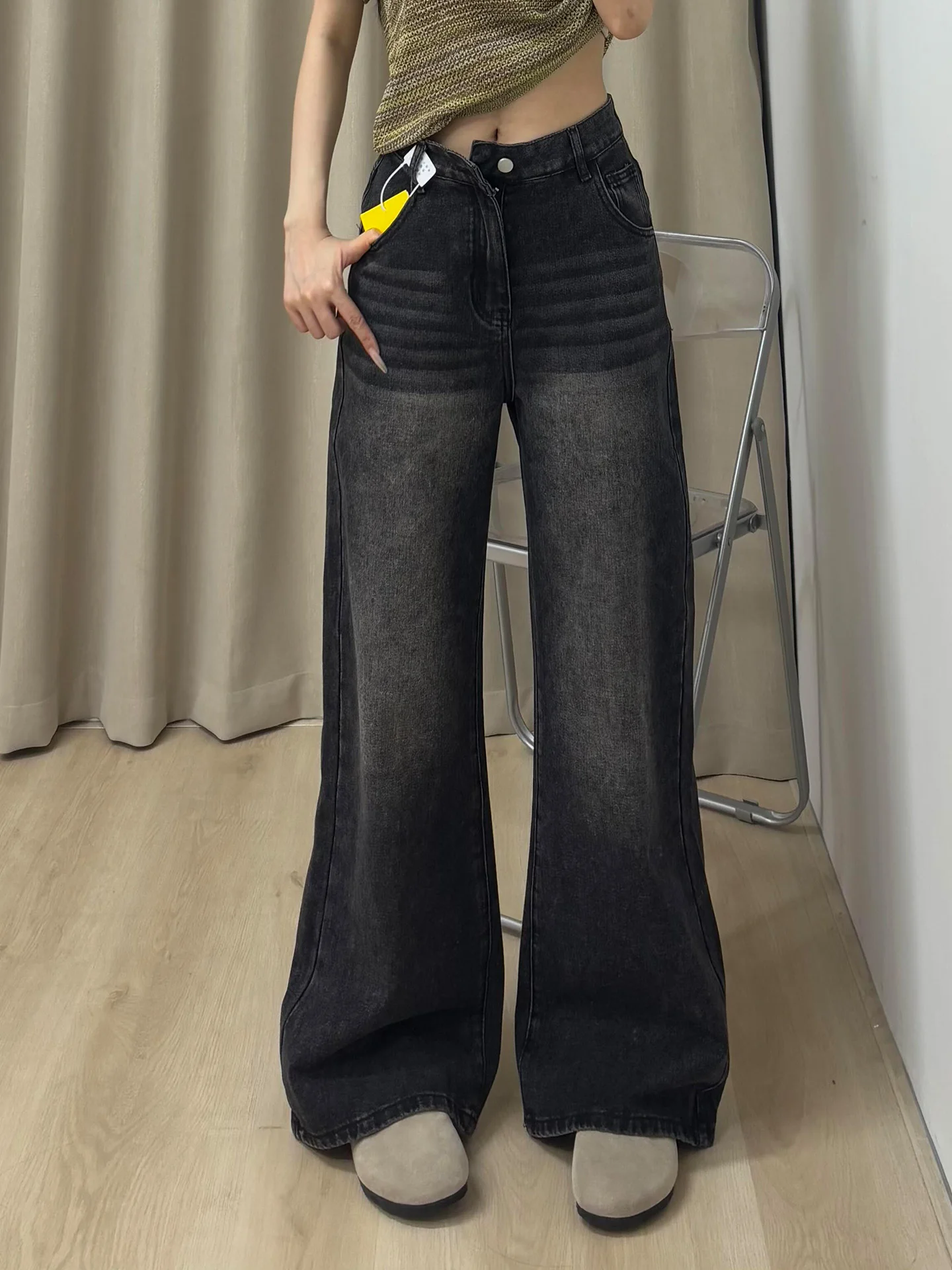 

Джинсы женские повседневные больших размеров в американском ретро-стиле, широкие, с высокой талией, удлиненные, модные, с эффектом похудения