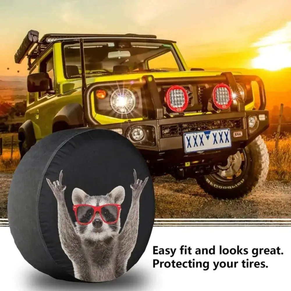 Spare Tire Cover Red Sunglasses Raccoon Tire Cover Waterproof Dust-Proof UV Sun Wheel Covers Universal Fit for Trailer RV SUV