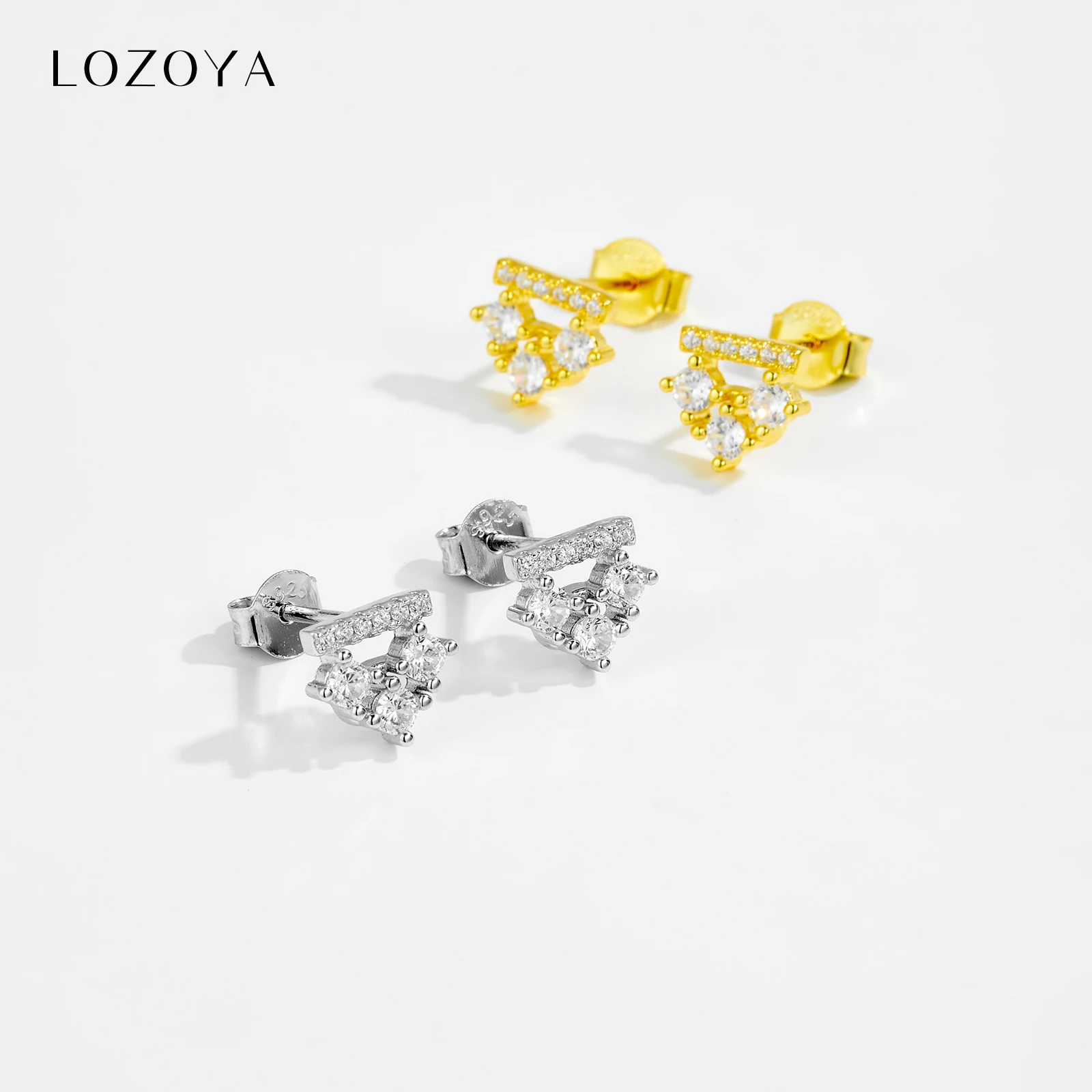 

LOZOYA 925 Sterling Silver Round Zircon CZ Irregular Triangle Stud Earrings 2026 Women Luxury Minimalist Fine Gift Jewelry
