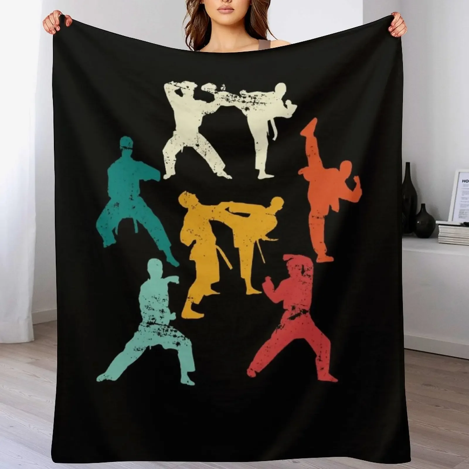 

Retro karate fighter karate Throw Blanket Winter beds Plaid on the sofa Designers Bed linens Blankets
