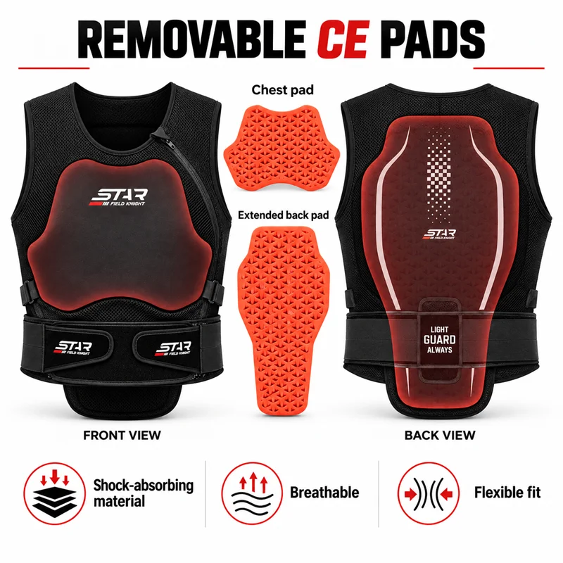 Black Motorcycle Rider Vest Soft Armor Chest&Back Protective Vest Summer Breathable High Quality Body Safety Riding Equipment