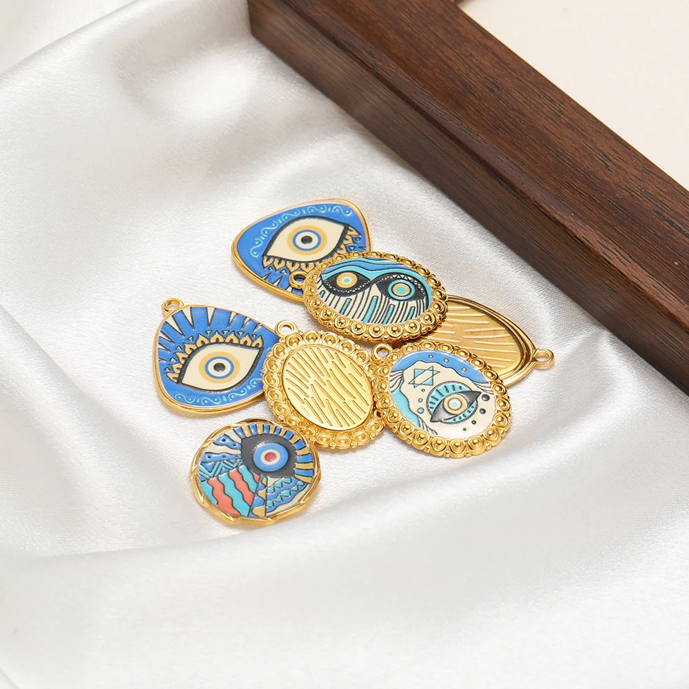 4 قطع الفولاذ المقاوم للصدأ المينا عين الشر المعلقات قلادة سحر للحرف اليدوية صنع المجوهرات DIY أقراط سوار إكسسوارات السائبة #3