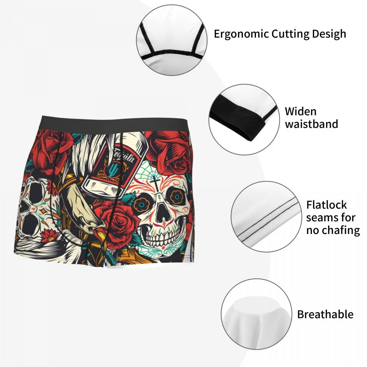 Street Arts Skull Rose Flowers Underpants Homme Panties Male Underwear Print Couple Sexy Set Calecon