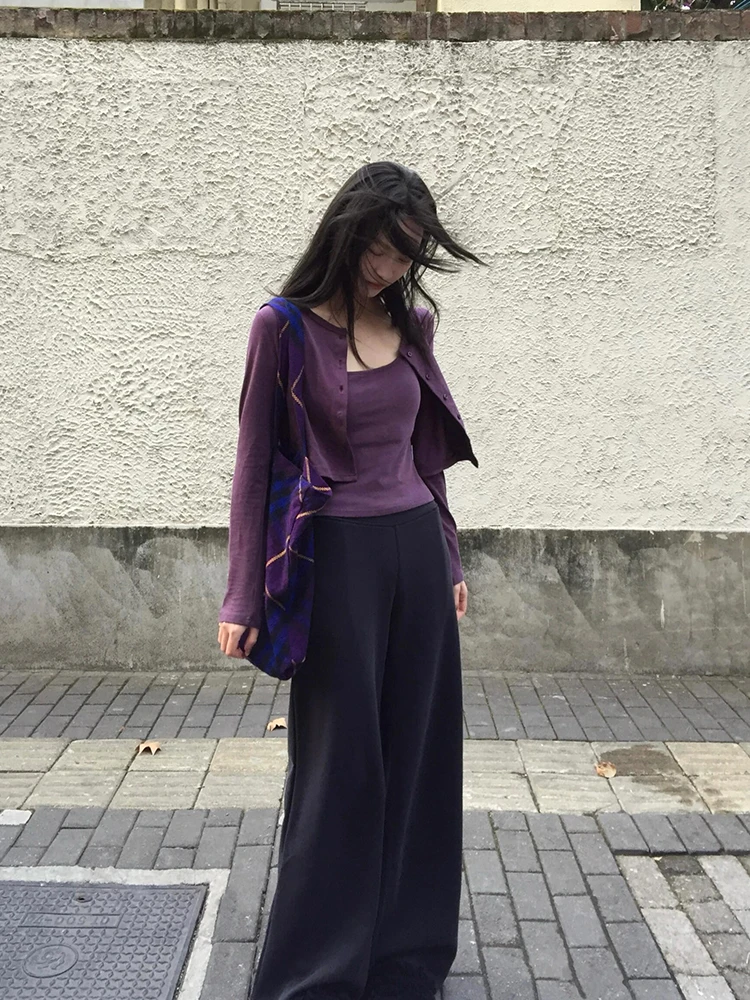 Chaleco de punto con tirantes Deep Purple Spicy Girl, estilo corto, ajustado para mujer, camisa de primavera, nueva llegada, talla pequeña, top de moda