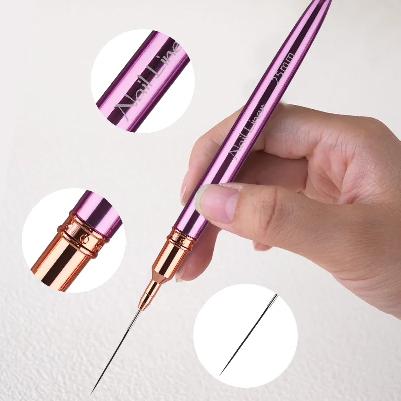 Lila Metallstab Nail Art Pinsel – Liner Pinsel für Detailstreifenmalerei Blumendesign 6/9/12/15/18/25 mm Maniküre-Werkzeuge