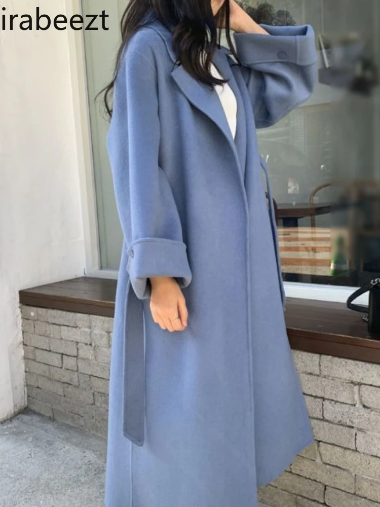 Chic Simple Loose Slimming Strappy Woolen Coat Women's Mid-length Knee-length Casaco Feminino De Inverno Super Quente