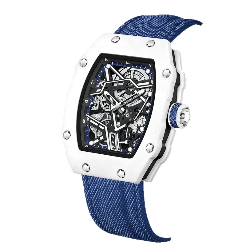 Unique Decorative Cool Ultra-Thin Barrel Shaped Quartz Watch Men Hot Selling Tonneau Distinctive Nylon AAA Watch Clock Reloj