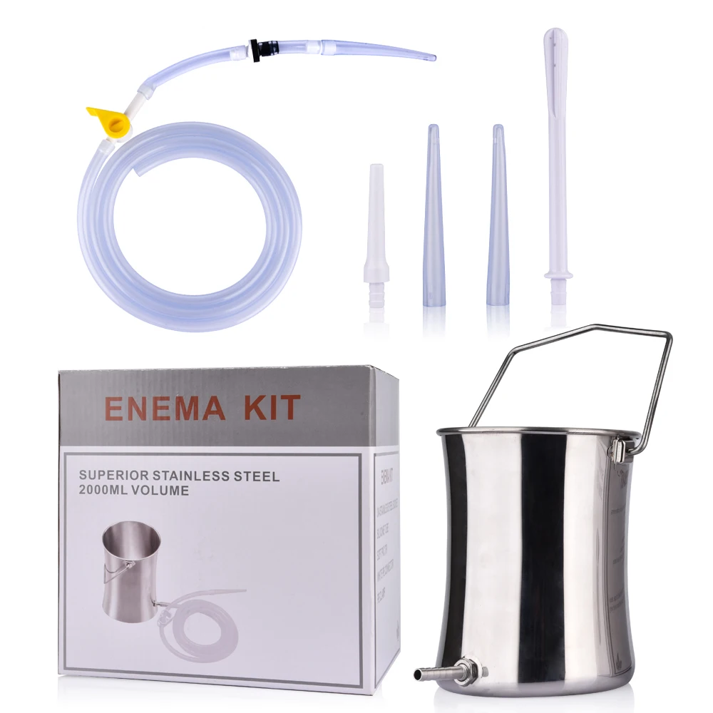 2L Non-Toxic Enema Bucket Kit Stainless Steel Colon Cleansing Reusable Medical Grade Silicone Tubing Coffee Detox Female Hygiene