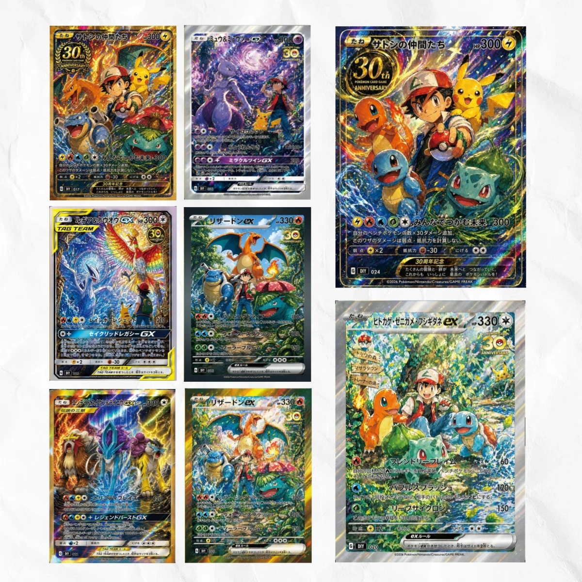 

Pokemon 8pcs 30th Anniversary Set (Pikachu, Charizard, Mewtwo) Holographic Foil DIY Premium Anime Collection Card