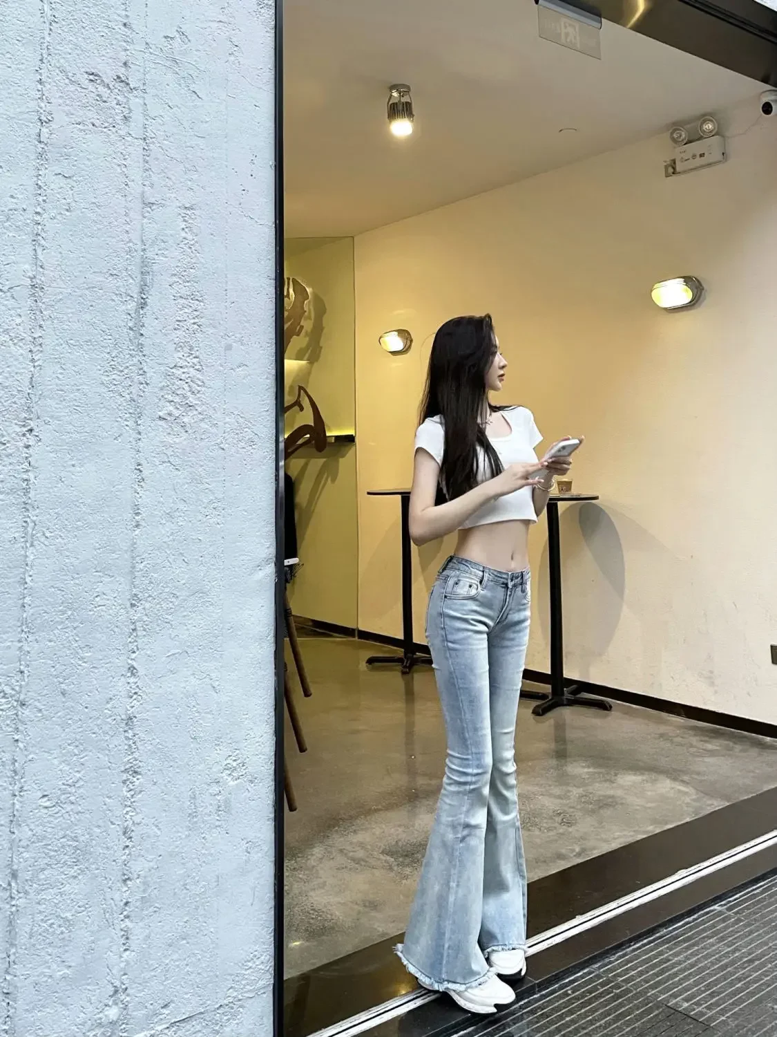 Damskie jeansy z kieszeniami, spodnie z niskim stanem dla kobiet, rozszerzane spodnie typu flare XXL, do biura, w jaskrawych kolorach, luźny krój, niebieskie spodnie dzwony.