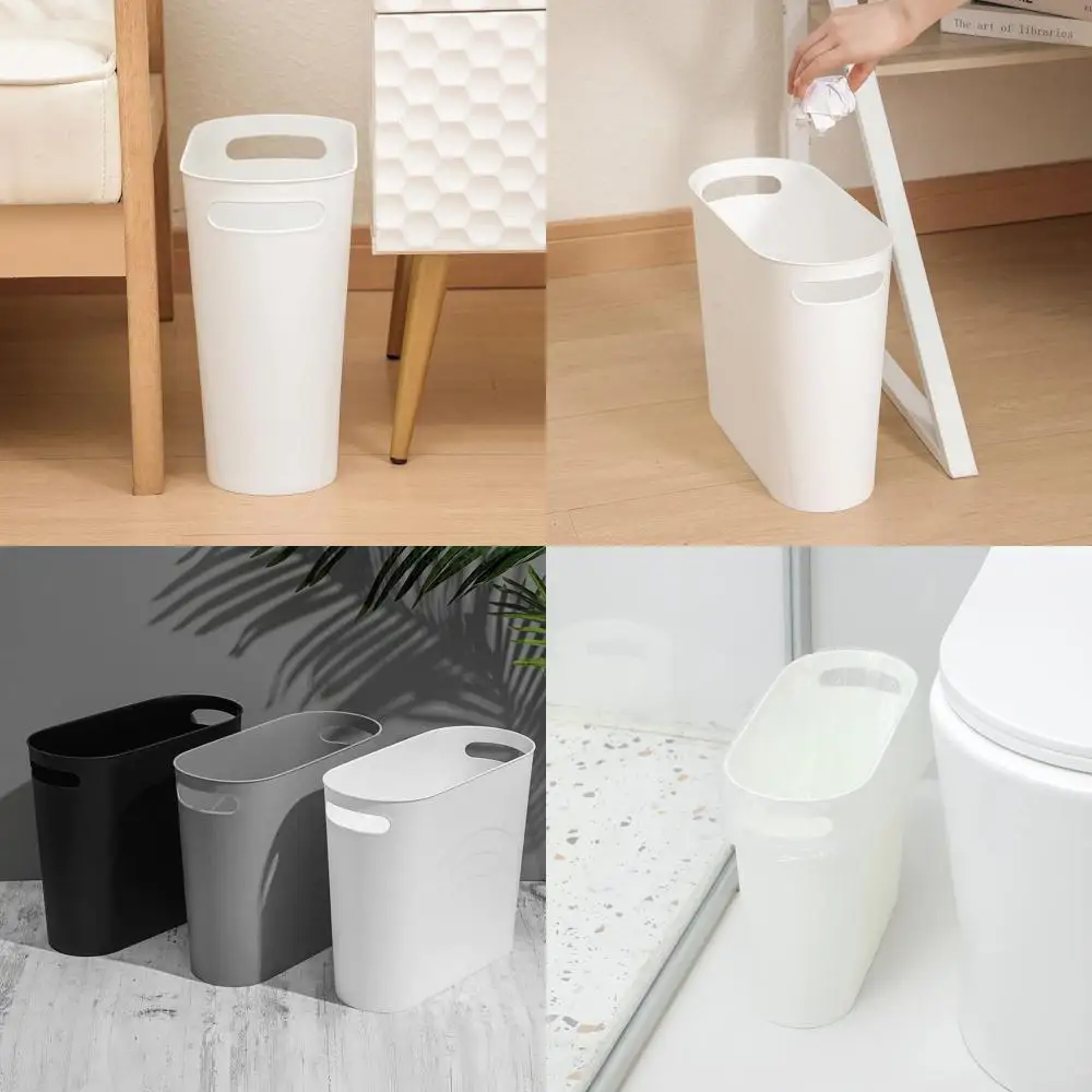 

Compact 3.5 Gallon Plastic Trash Bin with Handles, Ideal for Bathroom, Bedroom, Kitchen, and Office, 2-Pack White