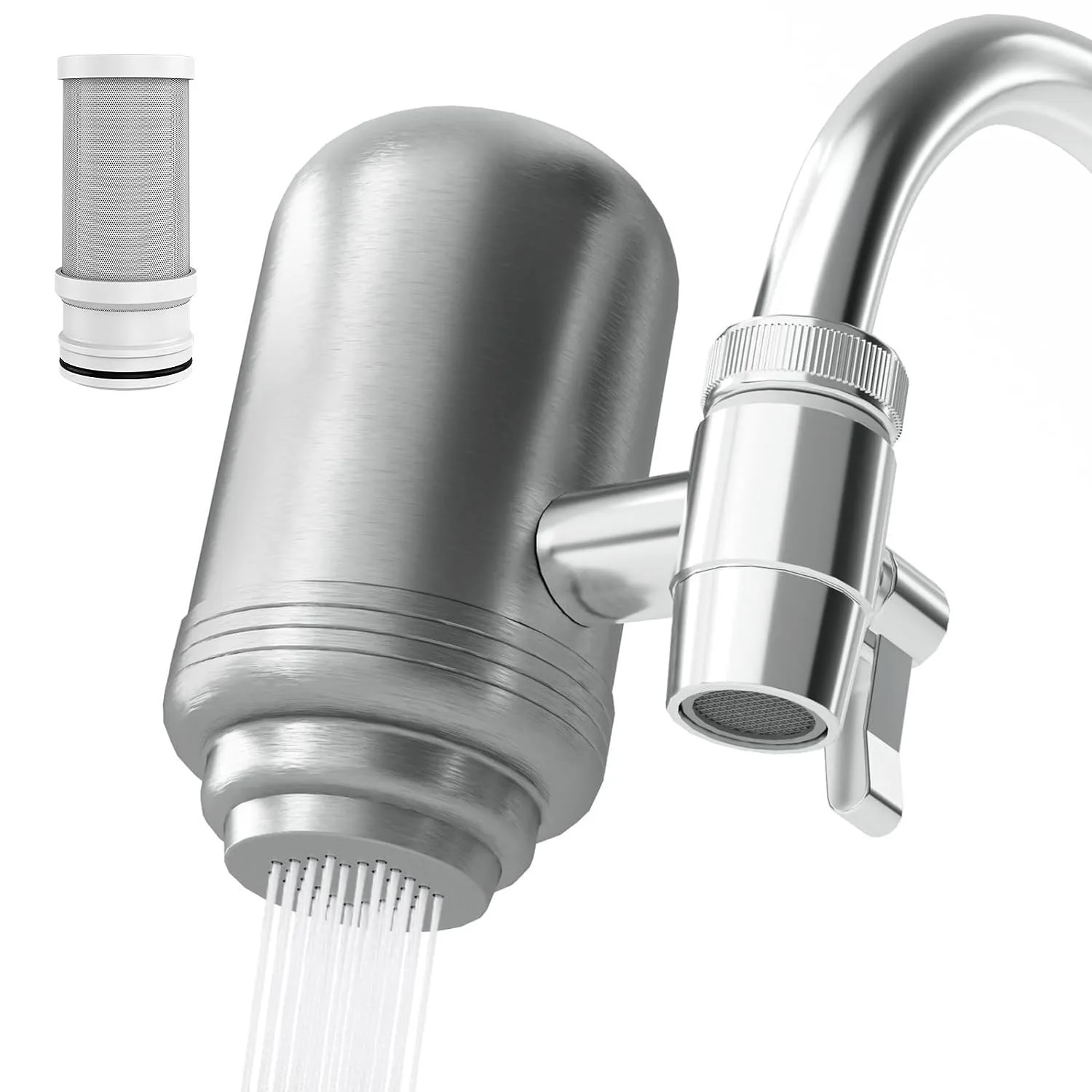 Stainless Steel Water Filters for Faucet Tap Food Grade 304 Stainless Purifier System Durable in Adsorbing Residual Chlorine