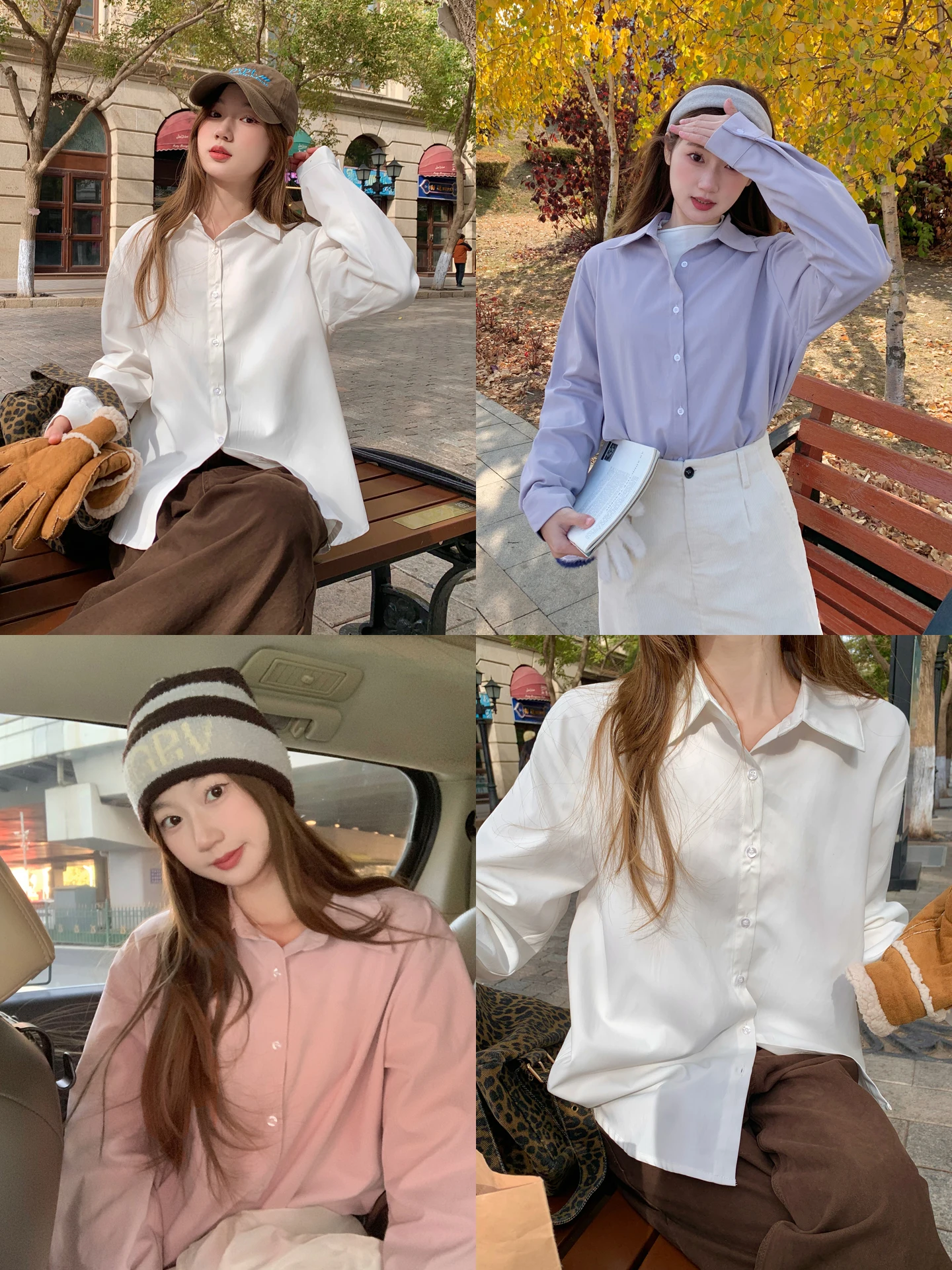 

Белая женская рубашка с длинным рукавом в корейском стиле, для многослойных образов, для повседневной носки, с розовым внутренним дизайном, для узкого круга аудитории, CHEESEBUNNY