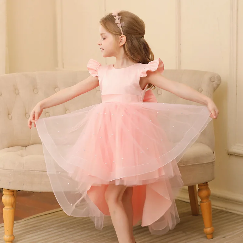 Vestido Formal de princesa rosa para niños, elegante vestido de baile con purpurina, vestidos de fiesta de cumpleaños para niñas de 2 a 10 años