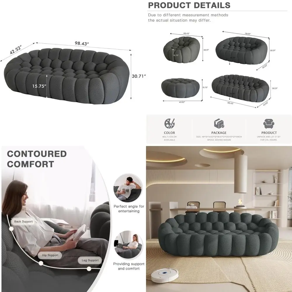 

Curved 3 Seater Sofa for Living Room, Large Deep Seat Couch, Lazy Floor Sofa Chair, Gray