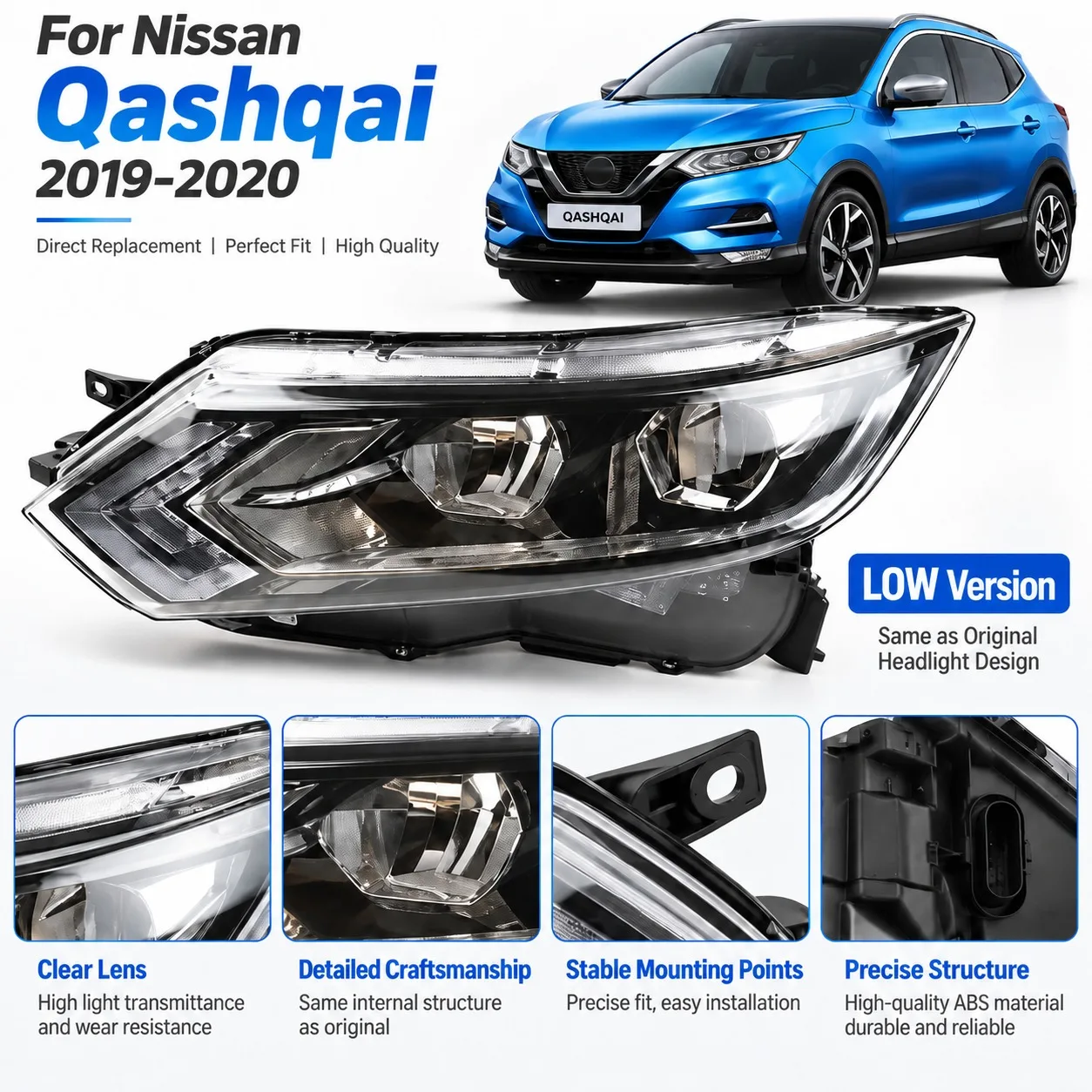 Front Bumper LED Headlight For Nissan Qashqai 2019 2020 2021 Headlight Signal Lamp Housing Without Bulbs car accessories