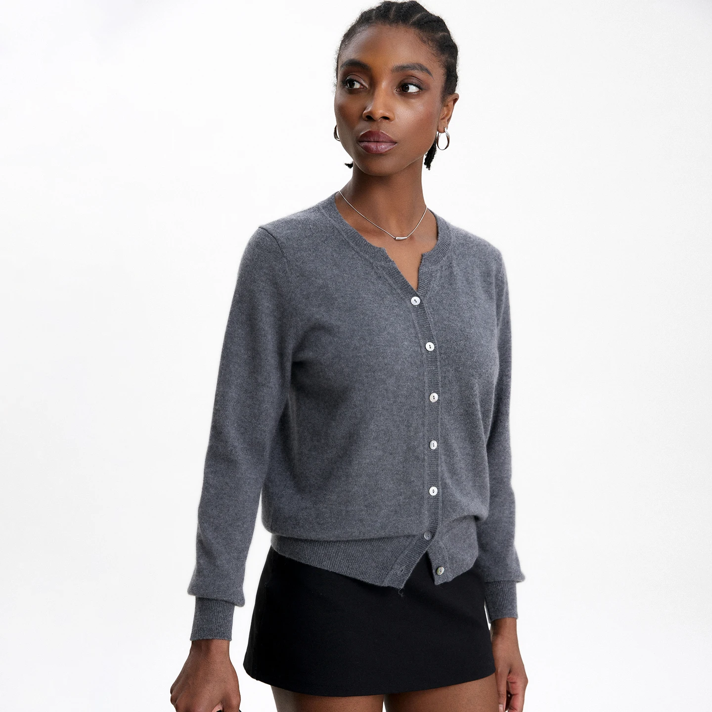 Pure cashmere cardigan women's scissors round neck single breasted short knitted jacket for autumn and winter commuting loose ou