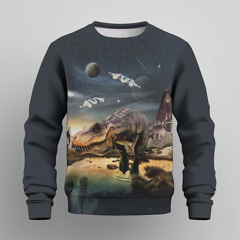 3D Print Cool Dinosaur Men's Sweatshirt Unique Design Graphic Long Sleeve Pullover Sweatshirt Street Fashion Trend Autumn Hoodie